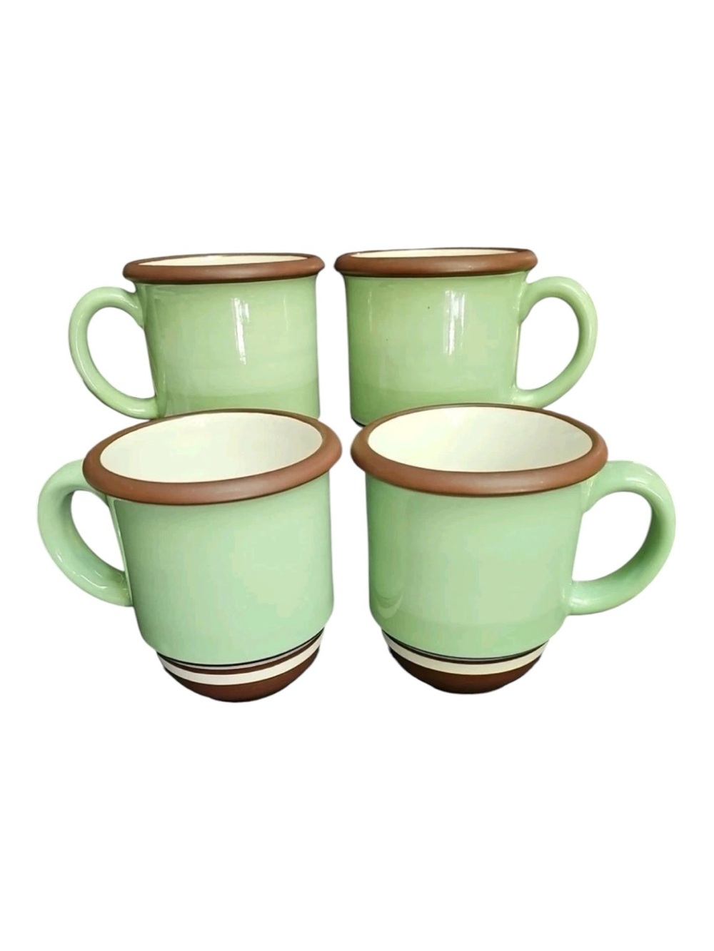Dansk (4) Green-Brown VTG Stacking Mugs 16 oz (large) Stoneware